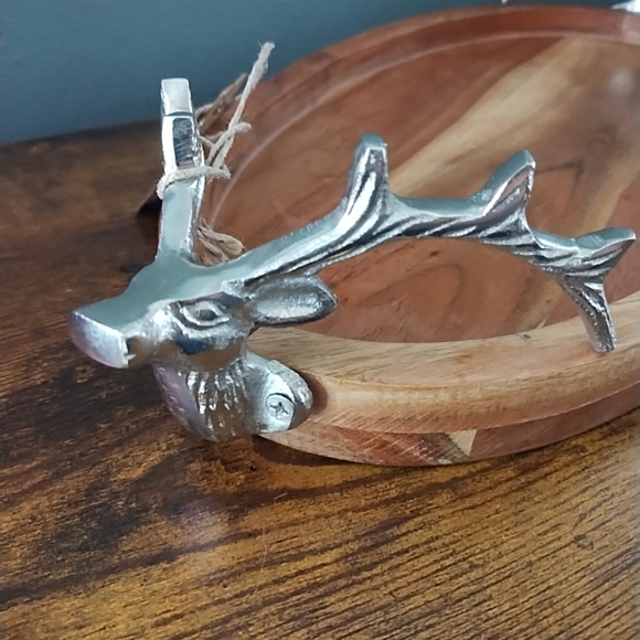 Pewter Stag Deer Wooden Serving Cheese Charcuterie Tray/Platter + Knife- India - Picture 4 of 13